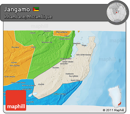Shaded Relief 3D Map of Jangamo, political outside