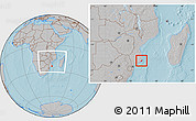 Gray Location Map of Jangamo, within the entire country, hill shading