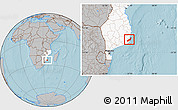 Gray Location Map of Jangamo, highlighted country, hill shading