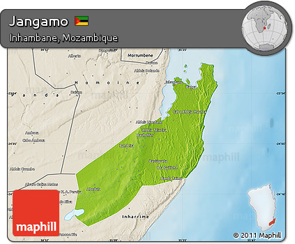 Physical Map of Jangamo, shaded relief outside