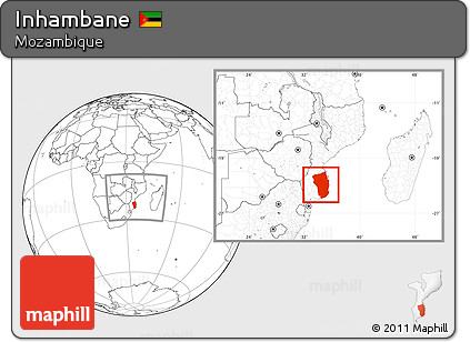 Blank Location Map of Inhambane, within the entire country