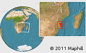 Satellite Location Map of Inhambane, within the entire country