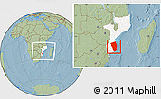 Savanna Style Location Map of Inhambane, highlighted country, within the entire country, hill shading