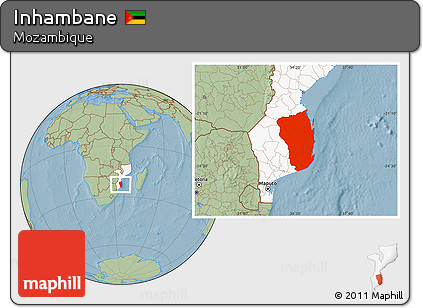 Savanna Style Location Map of Inhambane, highlighted country, hill shading