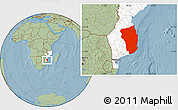 Savanna Style Location Map of Inhambane, highlighted country, hill shading