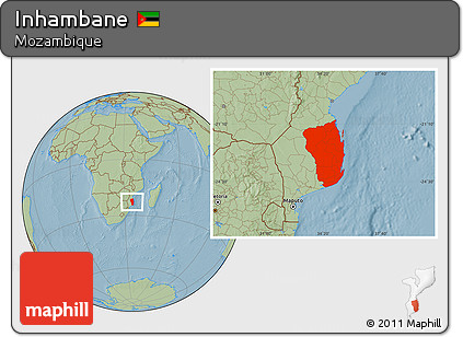 Savanna Style Location Map of Inhambane, hill shading