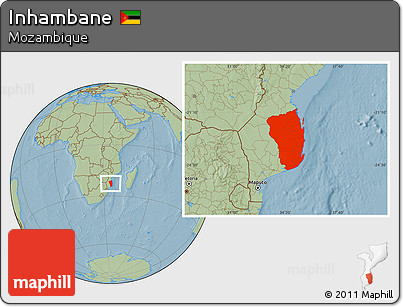 Savanna Style Location Map of Inhambane, hill shading