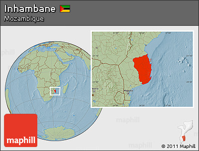 Savanna Style Location Map of Inhambane, hill shading