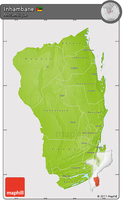 Physical Map of Inhambane, cropped outside