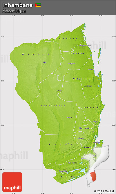 Physical Map of Inhambane, cropped outside