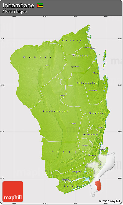 Physical Map of Inhambane, cropped outside