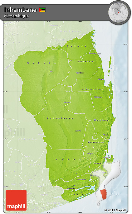 Physical Map of Inhambane, lighten