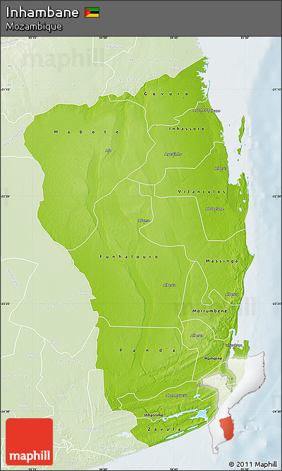 Physical Map of Inhambane, lighten