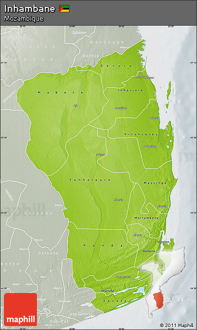 Physical Map of Inhambane, lighten, semi-desaturated