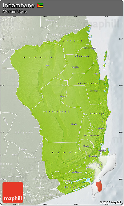 Physical Map of Inhambane, lighten, semi-desaturated
