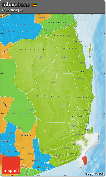 Physical Map of Inhambane, political outside