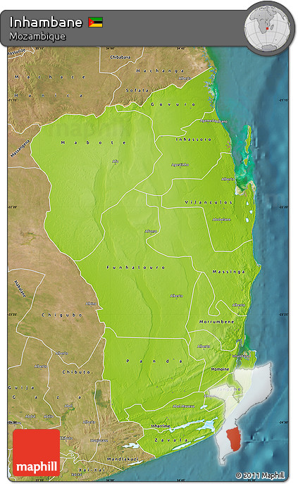 Physical Map of Inhambane, satellite outside