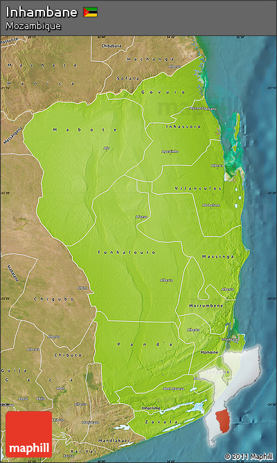 Physical Map of Inhambane, satellite outside