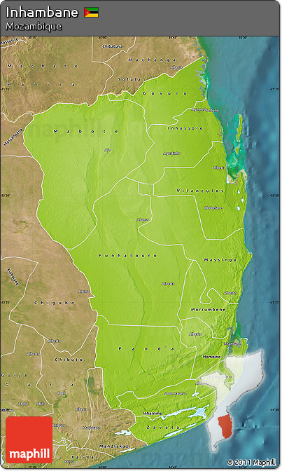 Physical Map of Inhambane, satellite outside