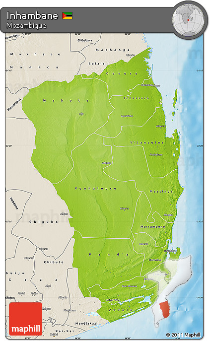 Physical Map of Inhambane, shaded relief outside
