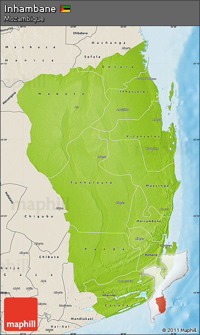 Physical Map of Inhambane, shaded relief outside