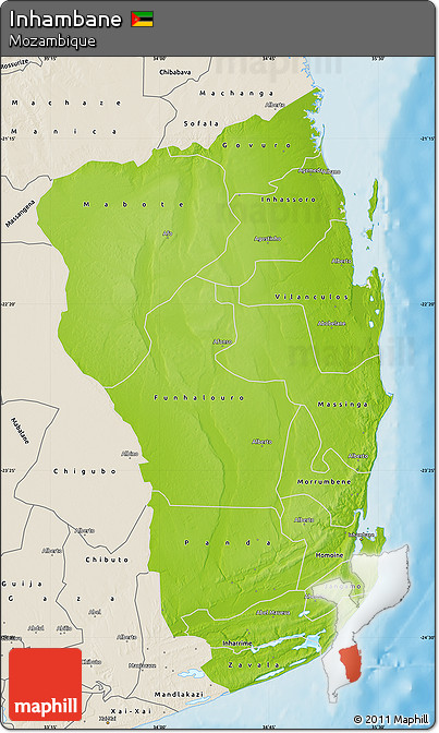 Physical Map of Inhambane, shaded relief outside