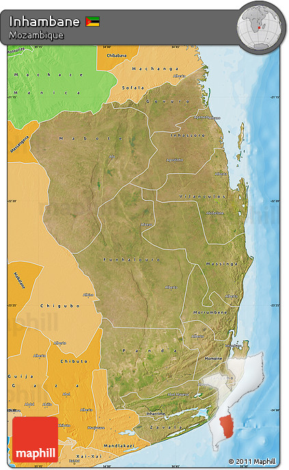 Satellite Map of Inhambane, political shades outside