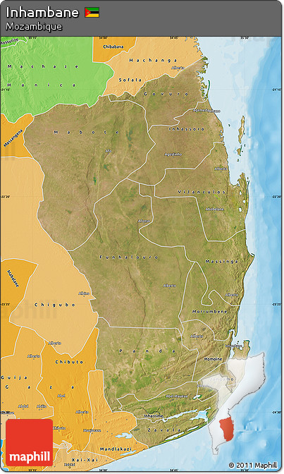 Satellite Map of Inhambane, political shades outside