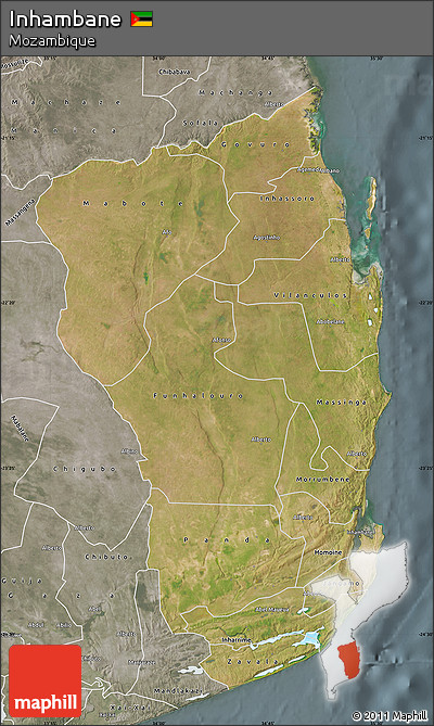 Satellite Map of Inhambane, semi-desaturated