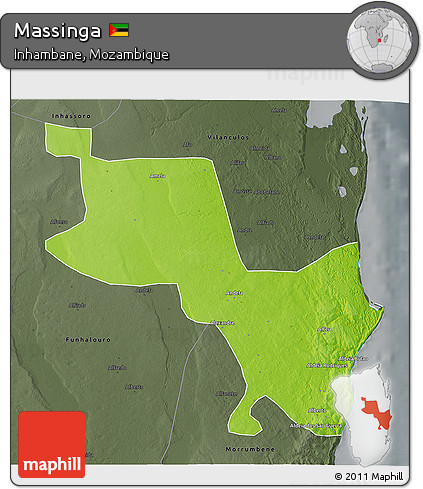 Physical 3D Map of Massinga, darken, semi-desaturated
