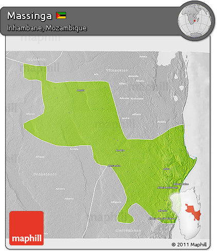 Physical 3D Map of Massinga, lighten, desaturated