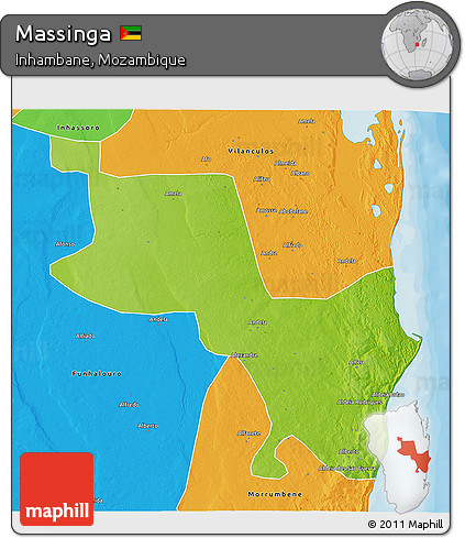 Physical 3D Map of Massinga, political outside