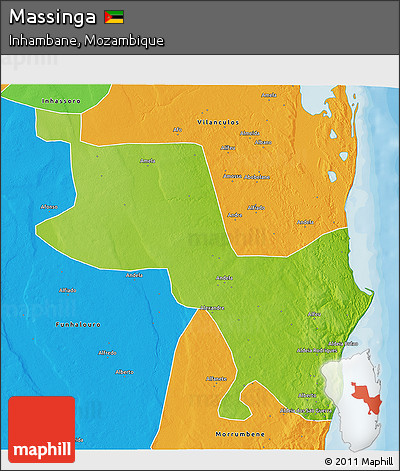 Physical 3D Map of Massinga, political outside