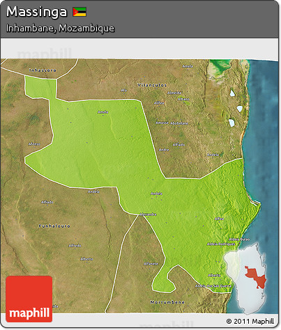 Physical 3D Map of Massinga, satellite outside
