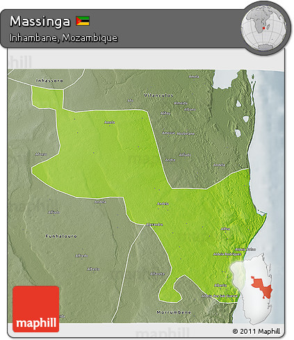 Physical 3D Map of Massinga, semi-desaturated