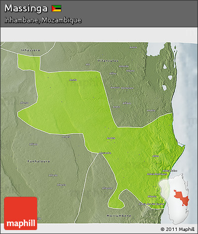 Physical 3D Map of Massinga, semi-desaturated