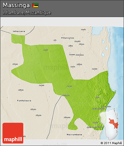 Physical 3D Map of Massinga, shaded relief outside
