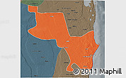 Political 3D Map of Massinga, darken, semi-desaturated