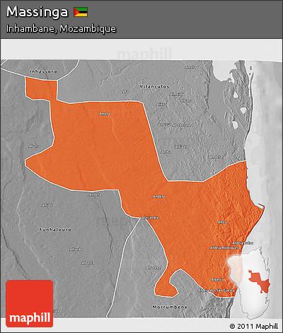 Political 3D Map of Massinga, desaturated