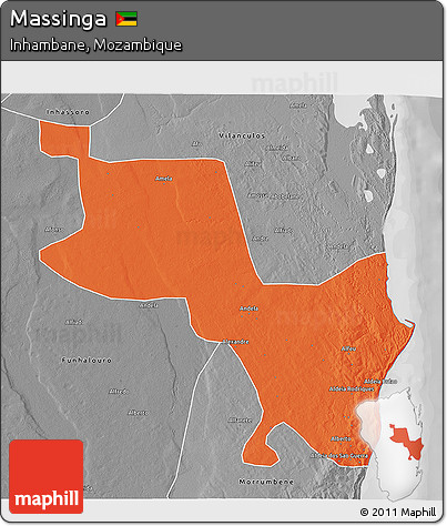 Political 3D Map of Massinga, desaturated