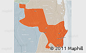 Political 3D Map of Massinga, lighten, semi-desaturated