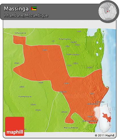 Political 3D Map of Massinga, physical outside