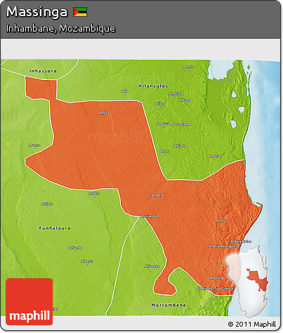 Political 3D Map of Massinga, physical outside