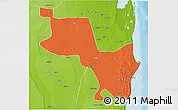 Political 3D Map of Massinga, physical outside