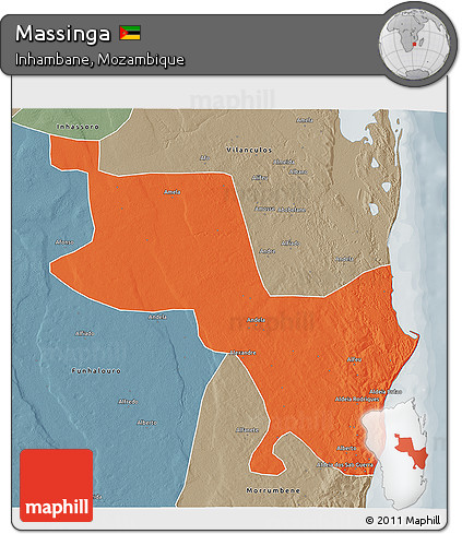Political 3D Map of Massinga, semi-desaturated
