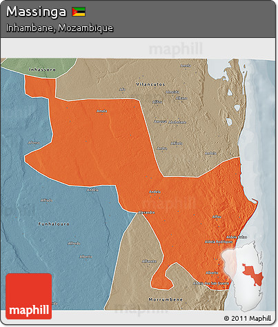 Political 3D Map of Massinga, semi-desaturated