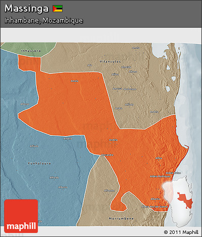 Political 3D Map of Massinga, semi-desaturated