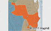 Political 3D Map of Massinga, semi-desaturated