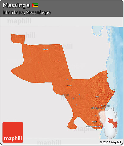 Political 3D Map of Massinga, single color outside
