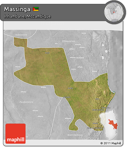 Satellite 3D Map of Massinga, lighten, desaturated